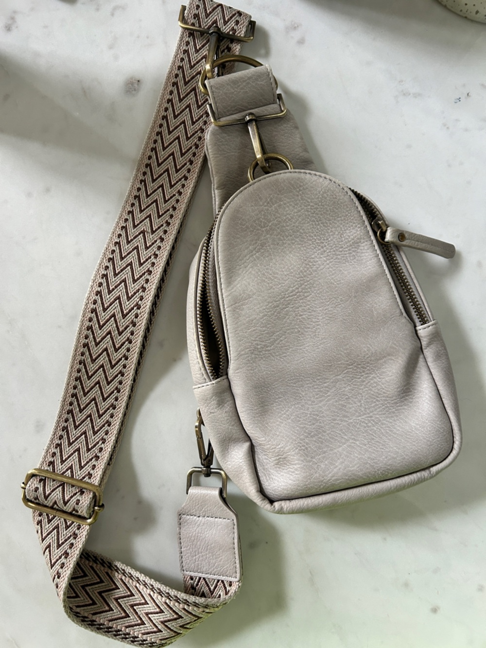 Anthropologie Leather Crossbody Sling with Patterned Strap